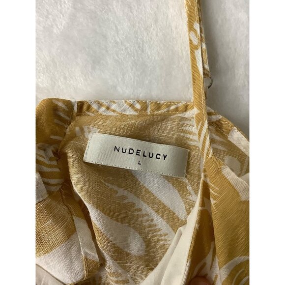 NWT Nude Lucy Women Size L Linen Tropical Boho Style Yellow Slip Inside Tank Top - Picture 6 of 9